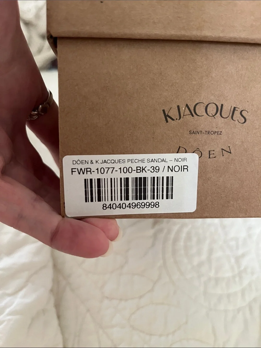 NIB Dôen and K.Jacques Black Patent Leather Peche Sandals in Noir Size 39